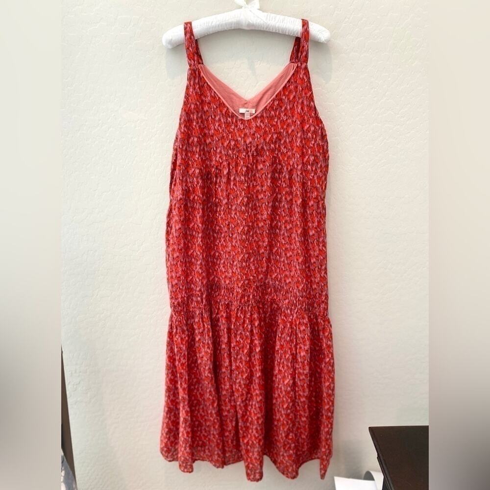 JOIE | Red Pink Abstract Print Cotton Sleeveless Midi Dress | Size Medium